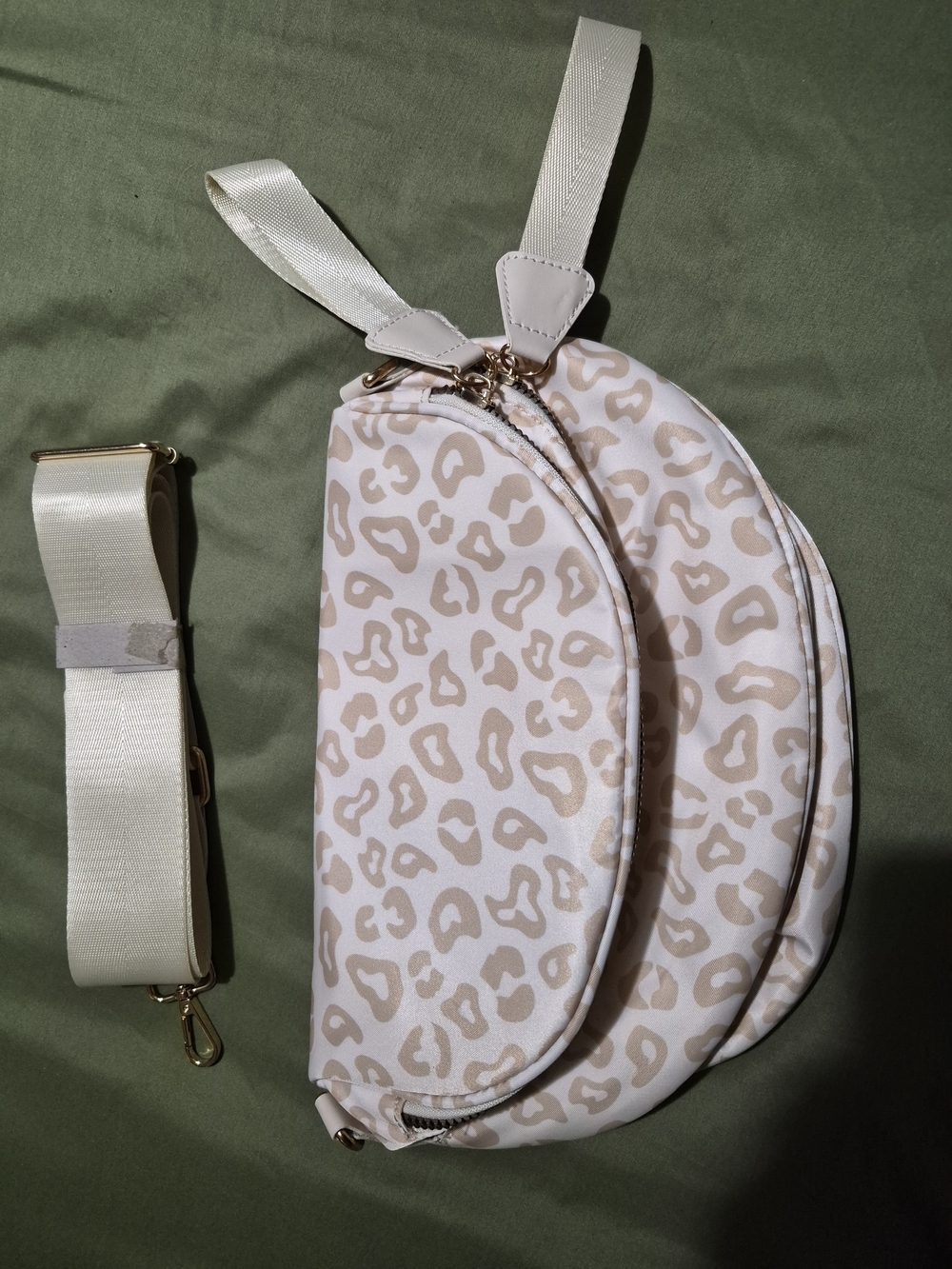 Cream Leopard Print Crossbody Bag with Removable Strap